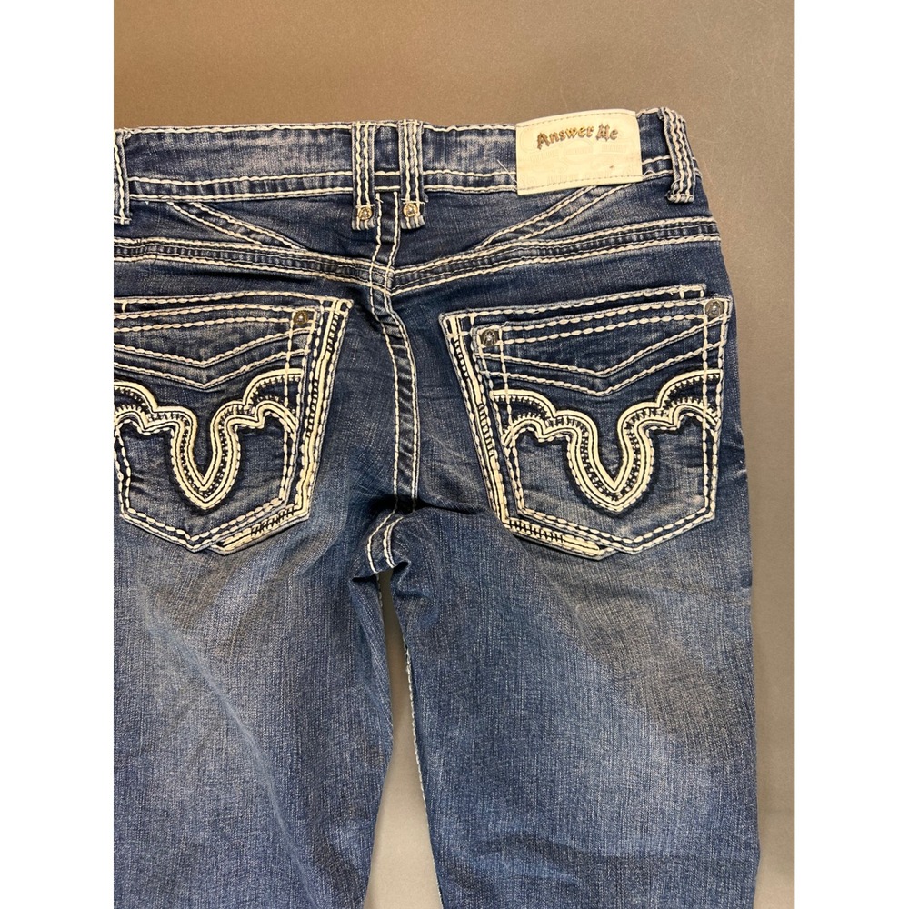 Answer Me Premium Denim Womens Bootcut Jeans Blue Thick Stitch Embroidered 33x32 - Picture 8 of 12